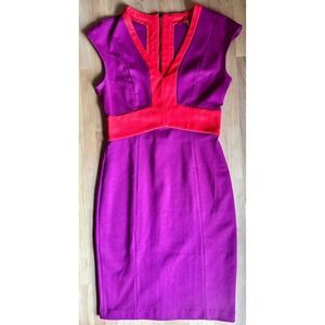 Narciso Rodriguez Red Burgundy Colorblock Cap Sleeve Pencil Dress Size Womens XS